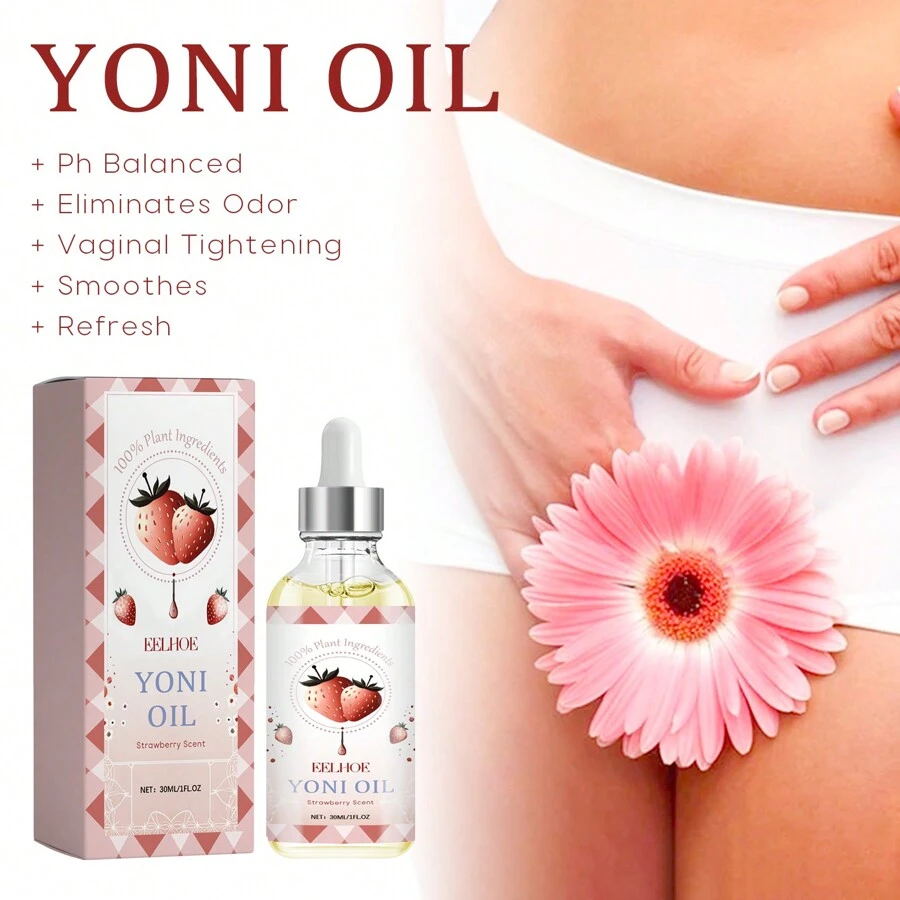 女性陰道保養精油,天然女性護理油,女性酸鹼平衡,消除異味和舒緩,100％天然女性私密去味劑,採用草莓油（1 Fl Oz/30 Ml） - 白色 - 查看 1