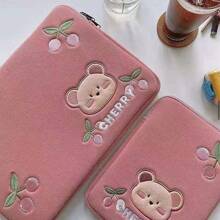 便携式粉色樱桃电脑包，卡通刺绣熊便携式笔记本电脑内胆包，大容量保护套，适用于 11/14 英寸苹果笔记本，秋季大学必备笔记本电脑包，女士 Mac Book 保护套，返校 - 粉色 - 查看 9