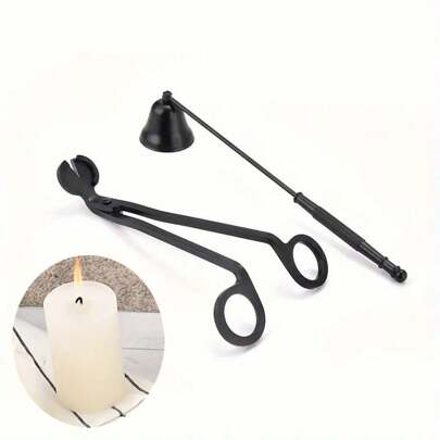 2 piezas o 3 piezas/Set Juego de herramientas de recorte y apagador de mecha de vela en negro y plateado, bandeja de acero inoxidable extra grande que sostiene múltiples velas - Esencial para la decoración de bodas/fiestas (planificador de eventos y novia), accesorios de vela de metal de acero inoxidable Tijeras cortadoras, Juego de accesorios para velas, Regalo para amantes de las velas, Regalo de cumpleaños o graduación