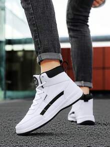 男士休闲高帮运动鞋，2024年夏季新款男士白色皮革运动鞋，大码46-48 - 白色 - 查看 5