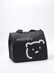 1pc Cartoon Bear Pattern Lunch Bag - Black - View 1
