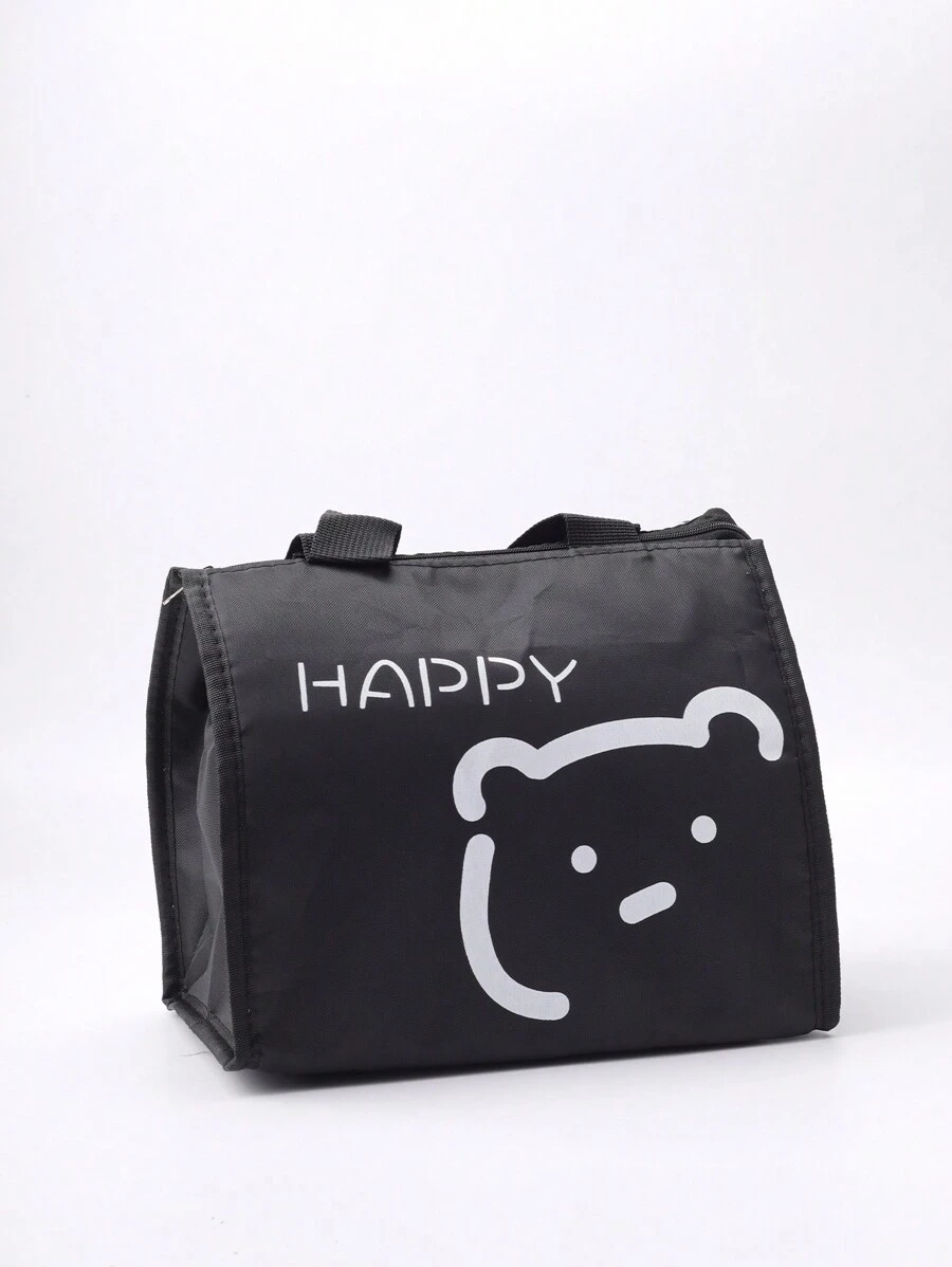 1pc Cartoon Bear Pattern Lunch Bag - Black - View 1