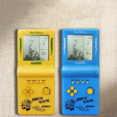 1 pieza Consola de juego portátil clásica - Bloque ruso de pantalla grande, reproductor de juegos vintage de bolsillo, baterías no incluidas