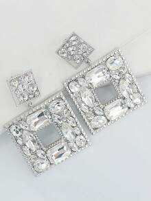 juran 1對時尚幾何形狀鑲嵌水晶耳釘 - 白色 - 查看 6