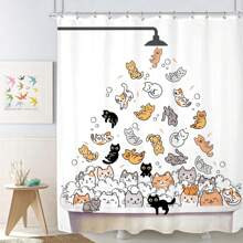 Cute Cat Shower Curtain For Kids Children Funny Cartoon Animal Raining Colorful Hilarious Lovely Pets Playing Water Bathroom Waterproof Polyester Fabric Bathtub 12 Packs Hooks Home Bathroom Decor Fall Decor Bathroom Accessories Back To School - Multicolor - View 1