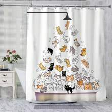 Cute Cat Shower Curtain For Kids Children Funny Cartoon Animal Raining Colorful Hilarious Lovely Pets Playing Water Bathroom Waterproof Polyester Fabric Bathtub 12 Packs Hooks Home Bathroom Decor Fall Decor Bathroom Accessories Back To School - Multicolor - View 2