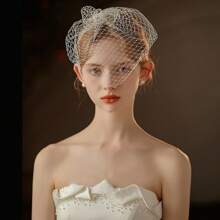 1pc New Bride Style European & American Large Mesh Veil Headdress, Bridal Hair Accessories For Wedding, Party Fall Clothes For Women Valentine's Day Accessories - White - View 7