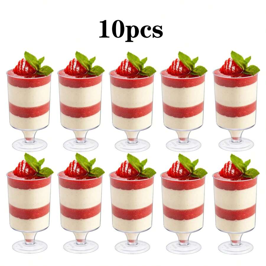 10pcs 150ml Heart-Shaped Pudding Cup, Clear Vertical Mousse Dessert Cup, Ideal For Wedding Party Dessert Decoration - Clear - View 1