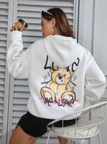 Moletom Feminino Streetwear urso style Blusa De Frio Premium Casaco Branco - Branco - Visão 1