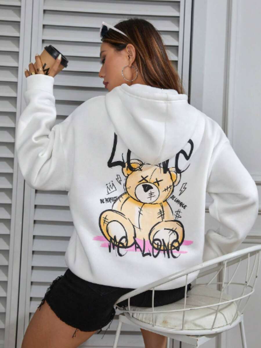 Moletom Feminino Streetwear urso style Blusa De Frio Premium Casaco Branco - Branco - Visão 1