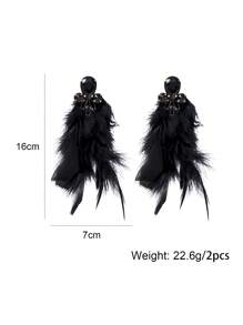 juran 1 Cặp Bông tai tua rua dài đính đá hoa cương giả phóng đại, Phụ kiện lễ hội - màu đen - Xem 5