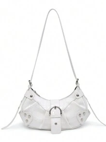 Sac bandoulière vintage portable et léger pour femmes : style punk et gothique Y2K, sac à main moto végétalien avec rivets, chaînes métalliques et bandoulière réglable - accessoires pour ados, étudiantes, mode de rue, concerts, festivals de musique et tenues audacieuses.