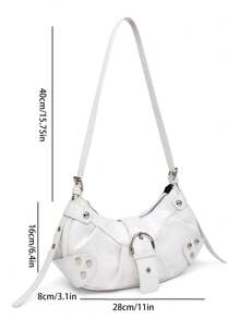 Sac bandoulière vintage portable et léger pour femmes : style punk et gothique Y2K, sac à main moto végétalien avec rivets, chaînes métalliques et bandoulière réglable - accessoires pour ados, étudiantes, mode de rue, concerts, festivals de musique et tenues audacieuses.