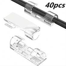 40pcs/Set Adhesive Desk Cable Clips, Desktop Cord Holder & Organizer, Wire Management System - White - View 5