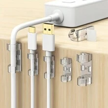 40pcs/Set Adhesive Desk Cable Clips, Desktop Cord Holder & Organizer, Wire Management System - White - View 1
