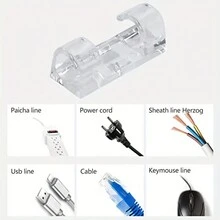 40pcs/Set Adhesive Desk Cable Clips, Desktop Cord Holder & Organizer, Wire Management System - White - View 4