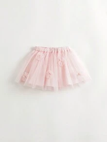 MARC&JANIE 少女甜美3D花朵網紗蓬蓬裙，適用於春季和夏季 - 淺粉色 - 查看 5