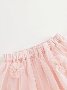 MARC&JANIE 少女甜美3D花朵網紗蓬蓬裙，適用於春季和夏季 - 淺粉色 - 查看 7