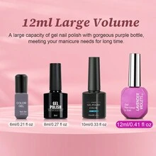 12ml凝膠指甲油顏色塗層,灰紫色夏季用凝膠指甲油,可浸泡uv Led凝膠指甲藝術修甲禮物適用女孩女人度假派對 - 淺灰紫 - 查看 4