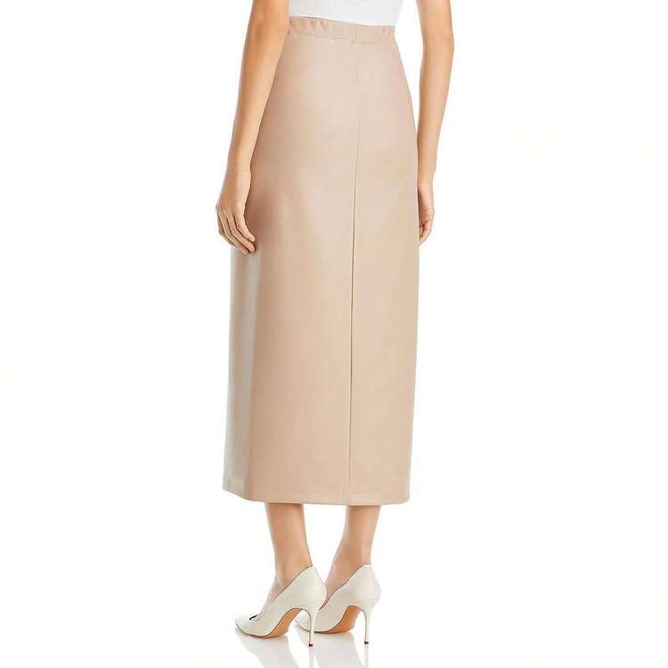 Enza Costa 青少年女款皮革中长裹身裙 - 油灰 - 查看 2