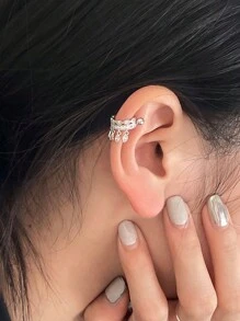1pair Unique Screw Fasten Tassel Earrings With Exquisite Design, Suitable For Daily Wear And As Gift - Silver - View 3