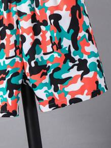 Tween Boy Leisure Colorful Camo Faux Pocket Graphic Vest And Camo Shorts 2-Piece Set, Spring/Summer