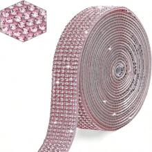 Tira Adhesiva De Diamantes De Imitación De Cristal, Adhesivo De Brillo, Rollo De Diamantes De Imitación Con Diamantes De Imitación De 2 Mm Para Manualidades - Rosa - Ver 1