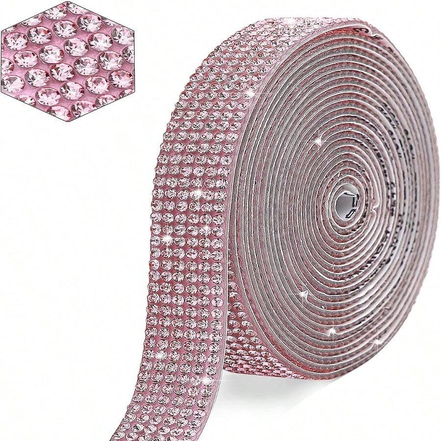 Tira Adhesiva De Diamantes De Imitación De Cristal, Adhesivo De Brillo, Rollo De Diamantes De Imitación Con Diamantes De Imitación De 2 Mm Para Manualidades - Rosa - Ver 1