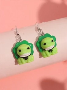 1對創意可愛的青蛙和三葉草垂掛耳環,適用於女士派對佩戴 - A - 查看 7