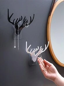 1pc Deer Horn Shaped Adhesive Key Rack, Decorative Storage Shelf, Hat Hook, Living Room Entryway Key Hook