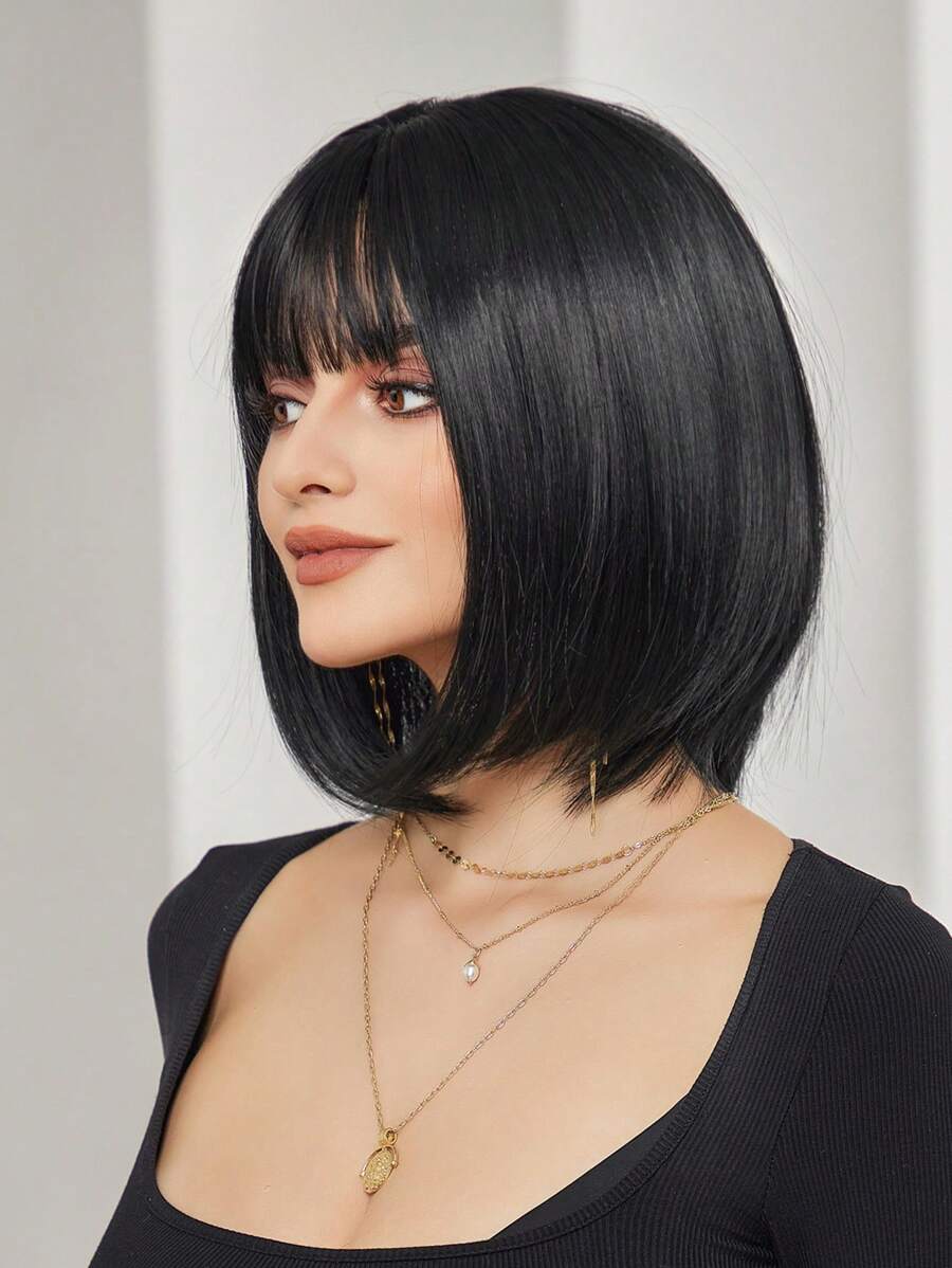 14Inch Synthetic Wig With Bangs Short Bob Wig For Everyday Girls