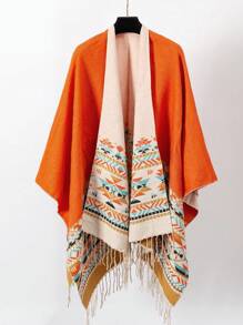 1pc Women Geometric Tassel Scarf With Slit, Versatile Wrap Shawl For Photo Shoot, Spring And Summer - Multicolor - View 3