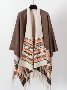 1pc Women Geometric Tassel Scarf With Slit, Versatile Wrap Shawl For Photo Shoot, Spring And Summer - Multicolor - View 6