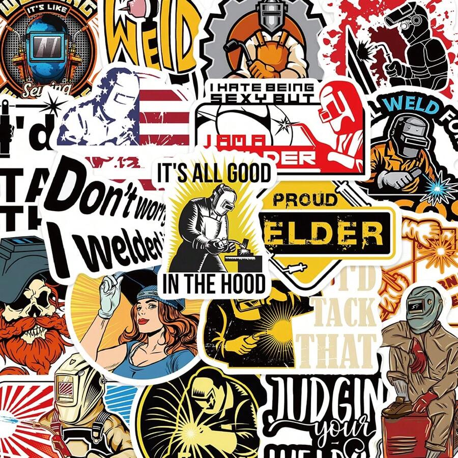 50 件焊工贴纸创意劳动标语适用于 DIY 手机壳、笔记本电脑、水瓶、工具箱、防水 PVC 贴花，适用于劳动节装饰、学校用品、返校 - 彩色 - 查看 1