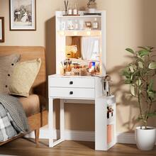 Small Vanity Desk With Mirror,Dresser With 3 Adjustable Lighted  Mirror, Makeup Vanity With Charging Station, Vanity Table With Glass Desktop & 2 Drawers & 4 Open Storage Shelves,White,Spring New Arrivals - trắng - Xem 6