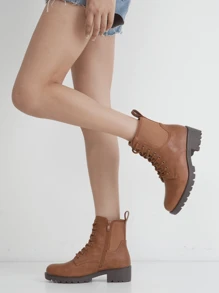 Comfyshoes Womens' Ankle Boots, Combat Lace-Up Boots With Inner Zipper - Rỉ Nâu - Xem 7