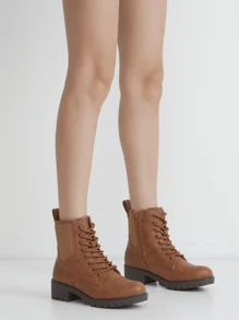 Comfyshoes Womens' Ankle Boots, Combat Lace-Up Boots With Inner Zipper - Rỉ Nâu - Xem 1