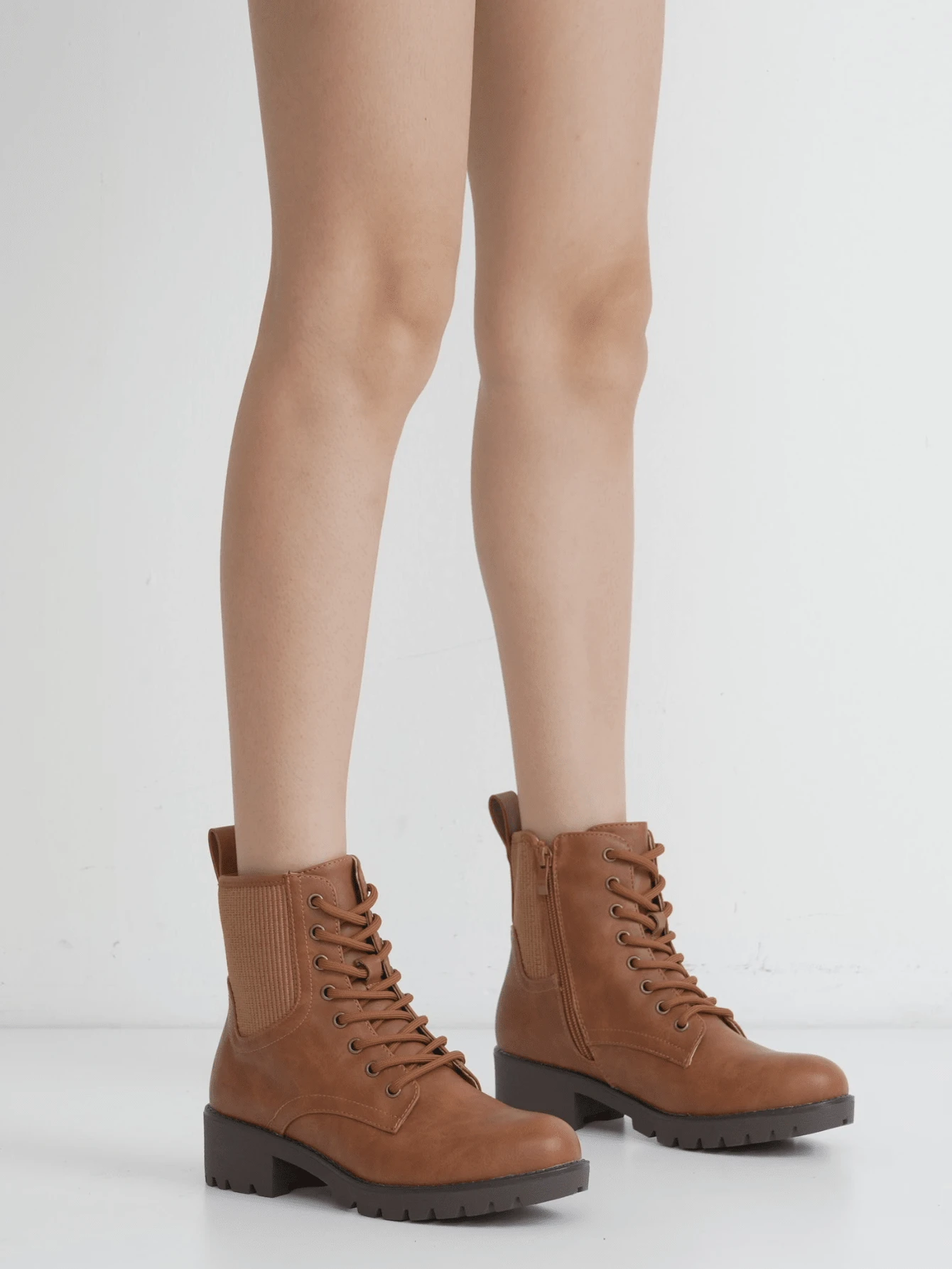 Comfyshoes Womens' Ankle Boots, Combat Lace-Up Boots With Inner Zipper - Rỉ Nâu - Xem 1