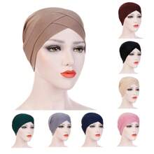 1pc Stretch Forehead Crossed Turban Hat Women Solid Color Hijab Hat Casual Elastic Head Wrap Lightweight Chemo Hat Headscarf Hats Bonnet Hair Bonnet Turban