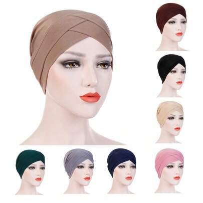 1pc Stretch Forehead Crossed Turban Hat Women Solid Color Hijab Hat Casual Elastic Head Wrap Lightweight Chemo Hat Headscarf Hats Bonnet Hair Bonnet Turban Sleep Bonnet