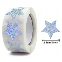 500pcs/Roll Holographic Star Shaped Stickers Labels Back To School - Multicolor - View 1
