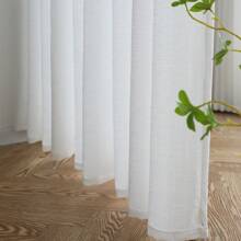 1pc Simple Style White Transparent Polyester Fiber Curtain, Suitable For Living Room And Bedroom Decoration, Translucent And Secluded - White - View 2