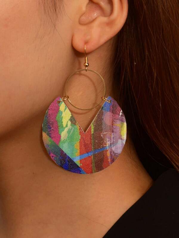 1pair Fashionable Wooden Tie-Dye Earrings Suitable For Women's Daily Wear