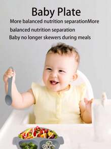 1 set Silikon Barn Servis Set Med 3 Avdelning Tallrik Och Skål För Matning Bebis - Multifärgad - Visa 1