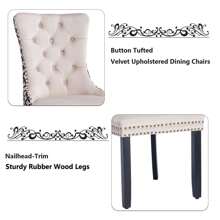 4 Piece Set Velvet Upholstered Dining Chairs, Wingback Side Chairs Button Tufted With Solid Wood Legs For Kitchen,Dining Room. - Beige-Floral - View 7