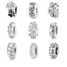 WOSTU 1pc 925 Sterling Silver Dog Claws, Flowers, Heart Love Or Butterfly Charm Stopper Beads 9 Styles For Women DIY Bracelet And Necklace Fashion Jewelry Making Valentines