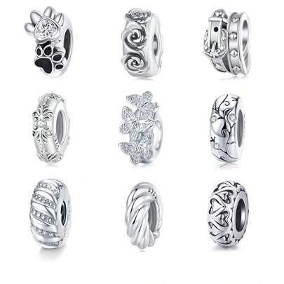 WOSTU 1個925純銀狗爪、花朵、心形或蝴蝶造型的止滑珠,9種風格,適用於女性diy手鍊和項鍊時尚珠寶製作