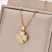 1 件镀金不锈钢链和方晶锆石幸运四叶草吊坠项链，时尚复古休闲男女通用街头日常工作派对配饰情人节、妈妈、母亲、母亲节、礼物 - 金黃色 - 查看 7