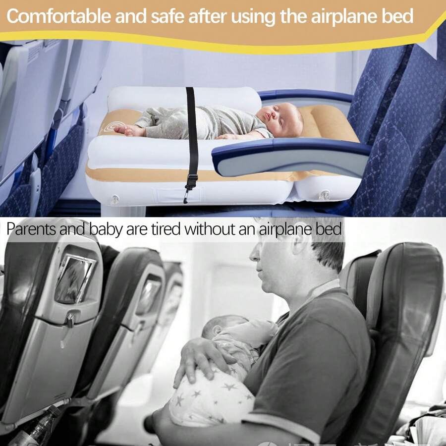 Blublu Park Inflatable Airplane Bed For Toddler, Airplane Seat Extender For Kids, Toddler Travel Bed With High Sides, Safety Belt, Airplane Bed Fits Most Airplane Seats, Car - 米色 - 查看 1