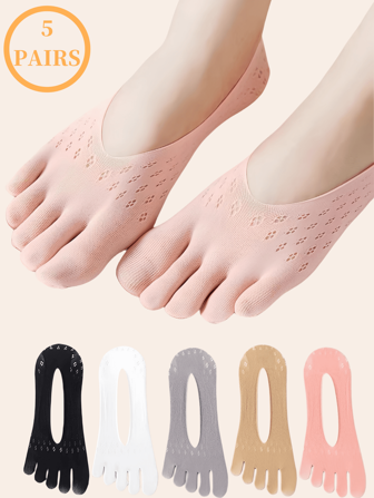 5 双女士分趾袜，隐形袜，女士袜子，船袜，低帮，透气，吸汗，夏季薄款，网眼设计，秋季